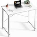 Sweetcrispy Computer Small Desk, 32 Inch Office Writing Work Study Student Home Bedroom Table with Metal Frame Wooden Tabletop No Wheels - White Wood