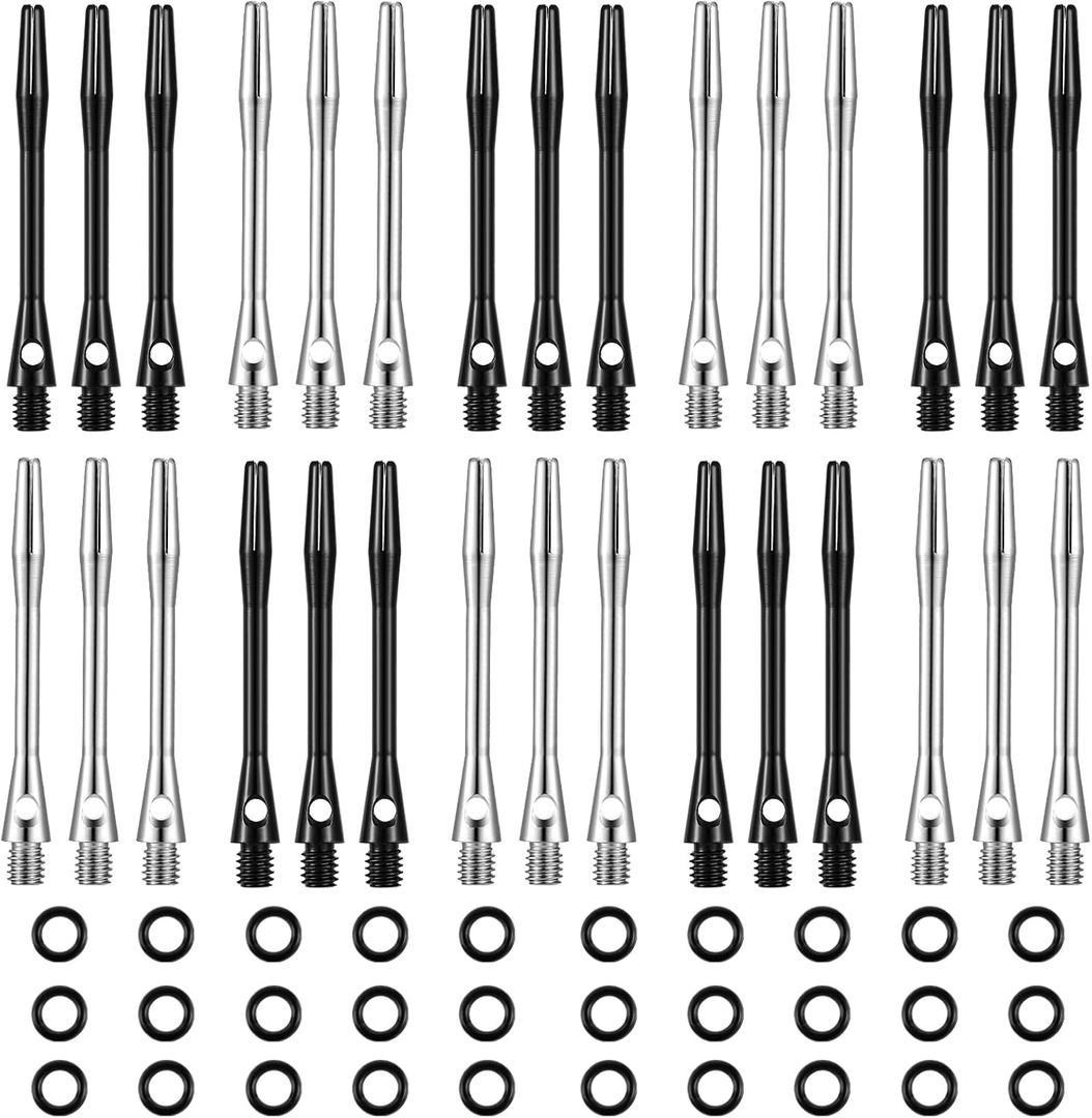 Skylety 30 Pcs Dart Shafts for Steel Tip Medium 2BA Thread Aluminium Alloy Dart Stems 50 mm 53 mm with Rubber Rings Replacement Harrows Dart Accessories and Flights