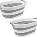 Simplify 2pk Collapsible Laundry Basket | Portable | Space Saver Storage | Hold 2 Loads | Store Under the Bed or Closet | Good for Kids | Dorm | Bedroom | Large | White/Grey