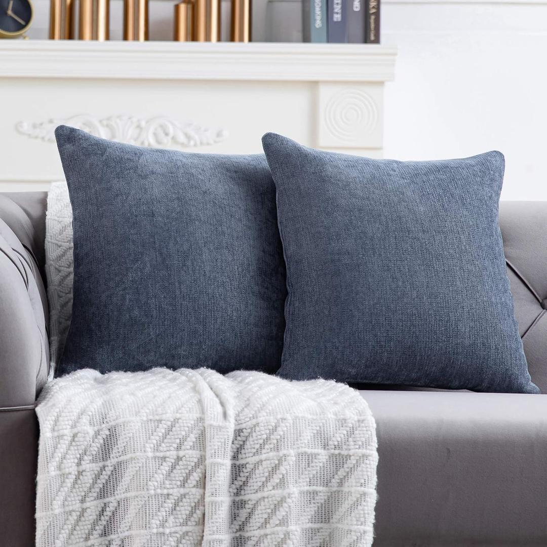 Anickal Blue Grey Pillow Covers 20x20 Inch Set of 2 Solid Rustic Farmhouse Decorative Throw Pillow Covers Square Cushion Case for Home Sofa Couch Decoration