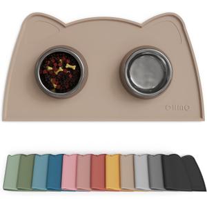 OHMO - Cat Food Mat, Silicone Pet Feeding Mat for Floor Non-Skid Waterproof Dog Water Bowl Tray, Easy to Clean Pet Placemat (Beige, 18 * 9.8'')