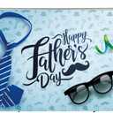 7X5FT Happy Father's Day Backdrop Necktie and Glasses Blue Backdrops Photo Studio Prop Backdrop Father's Day Party Supplies Decorations Banner Photography Background DH-404