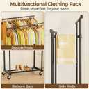 HYSEYY Double Rods Clothes Rack, Rolling Clothing Rack for Hanging Clothes Portable Wardrobe Rack, Metal Garment Rack Sturdy Coat Rack for Bedroom Laundry Living Room, Black