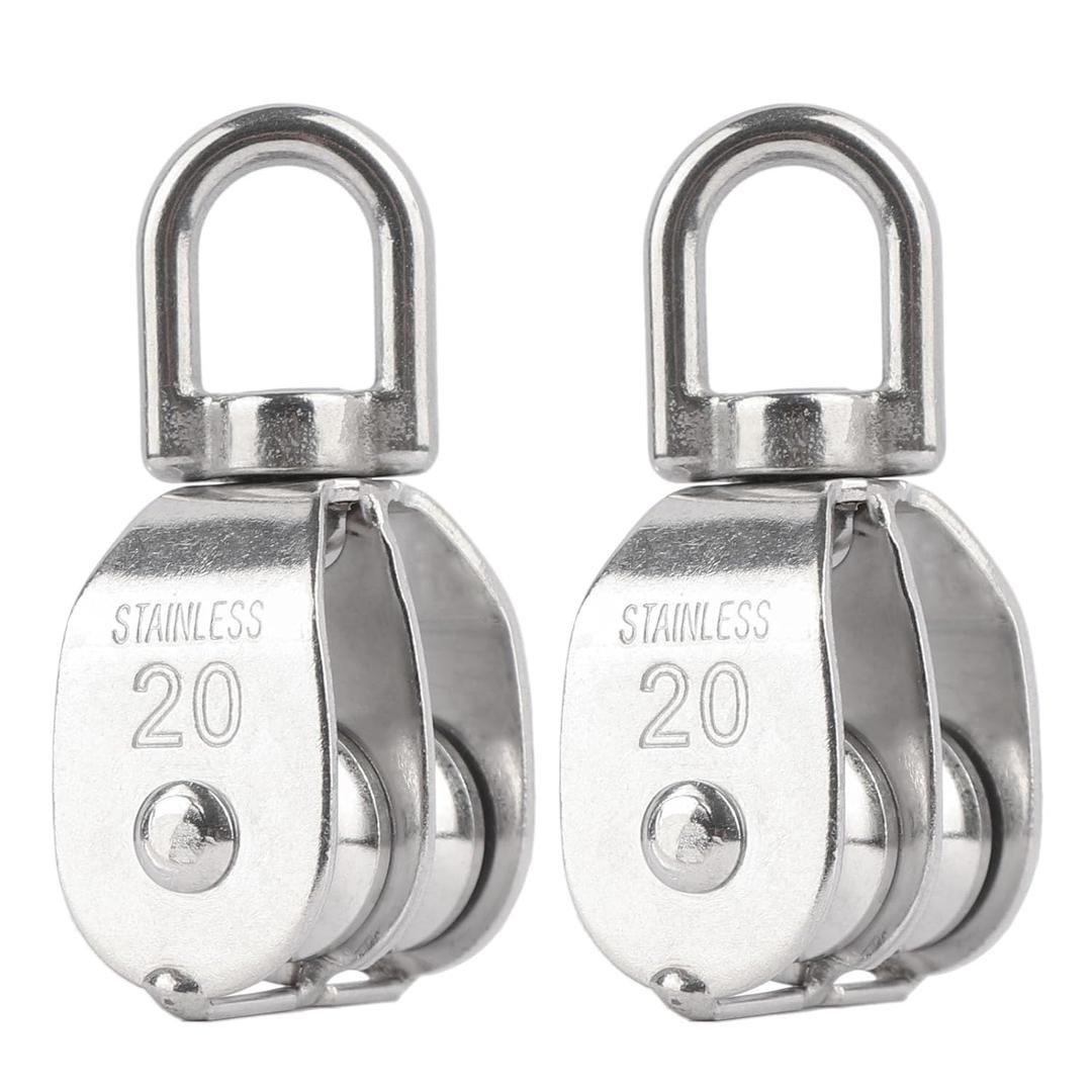 2PCS M20 Double Sheave Pulley Block 304 Stainless Steel Lifting Crane Swivel Hook