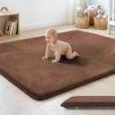 PaPaMat Thick Baby Play Mat for Floor,Large 79x79 Cushioned Foam Rug,Brown | Water-Repellent Soft Coral Velvet for Toddler Infant Kids, Non-Slip Backing, Easy Spot Cleaning, Nursery Playroom Classroom