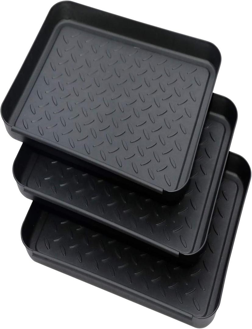 QPEY Boot Mat Tray, 3 Pack Black Multi-Function 13.7" x 10.8" x 1.2" Boots Drying Pad, Dog or Cat Bowl Pad, Garden- Mudroom, Entrance Passage, Garage-Indoor and Outdoor