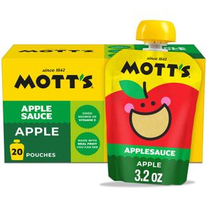 Mott's Applesauce, Made from Real Fruit, No Artificial Flavors, Good Source of Vitamin C, 3.2 oz Clear Pouches, 20 Pack (EXP 11/19/26)