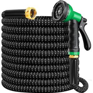 Garden Hose 100 ft, 2028 New No Kink Expandable Water Hose 100ft, 10 Function Nozzle, Leak-proof Solid Metal Fittings, 3750D Outer Fabric, Durable Collapsible Latex Core, Ultra Lightweight & Flexible