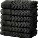 Dark Grey Bath Towels - 100% Cotton 6 Pack 26x16 Hand Towel Set - Absorbent, Durable, Quick-Dry Towels for Bathroom (Midnight)