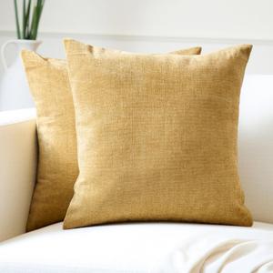 Encasa Thick Chenille Throw Pillow Covers Set of 2 | Mustard - (18x18) (45x45 cm) | Decorative Accent Square Throw Pillow Cases for Couch, Home Decor, Sofa