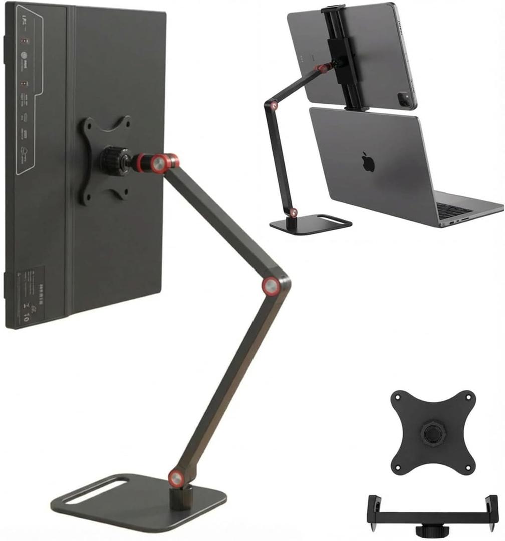 Vertical Portable Monitor Stand for 4-17.3 Inch Screen, Tablet Stand Holder for iPad, Kindle, VESA Mount Monitor Stands, Universal Expandable Display Base Height Adjustable Up to 15.5''