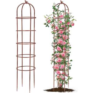 1 Pack 7Ft Heavy Duty Metal Garden Obelisk Trellis for Climbing Plants, Rust-Resistant Steel Vine Support Bird Finial for Rose Clematis, Potted Flowers Stand Indoor Outdoor Decor (Rose Gold)