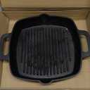 Bruntmor 10 Inch Square Cast Iron Grill Pan Steak Pan Pre Seasoned Grill Pan with Easy Grease Drain Spout, with Large Loop Handles for Grilling Bacon, Steak, and Meats