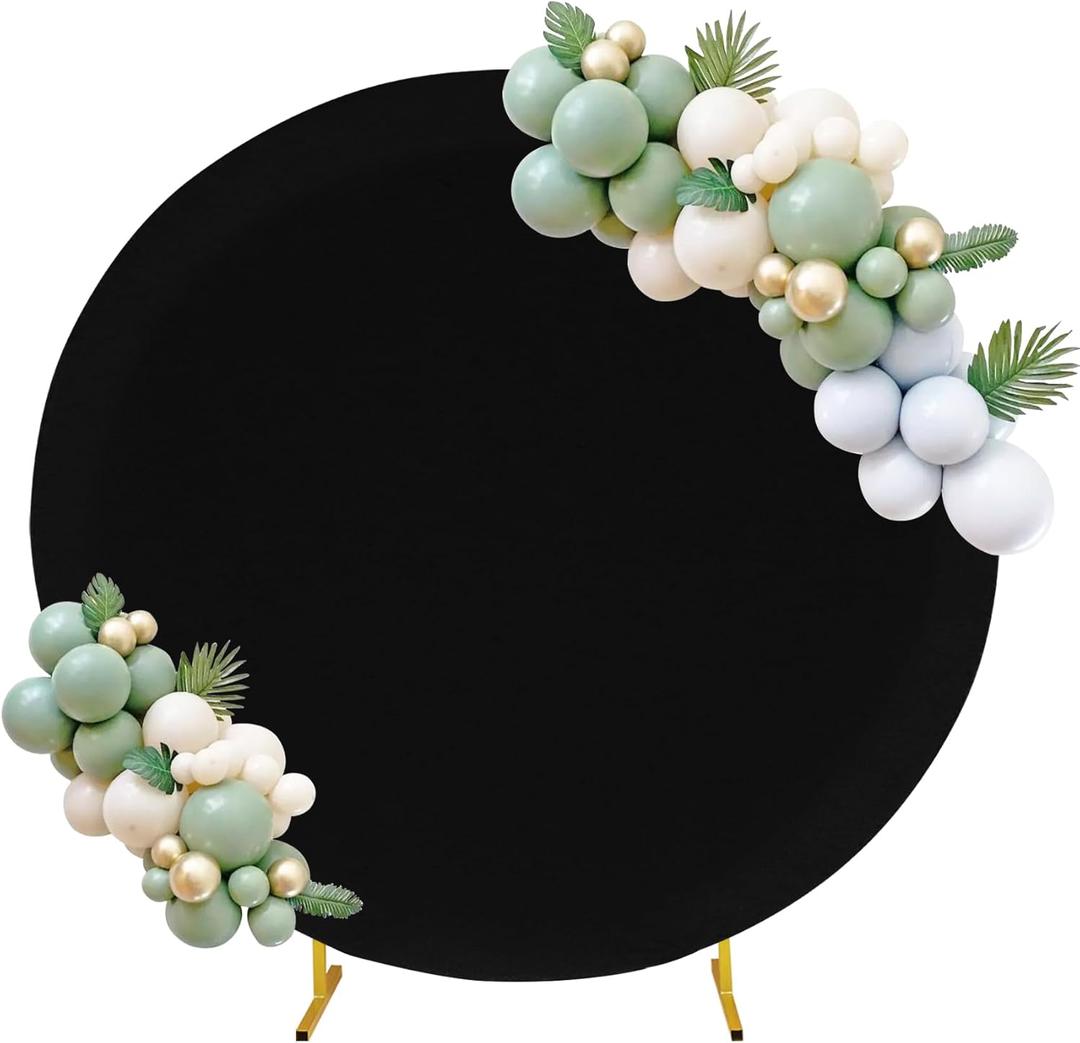 7.2FT Round Spandex Fitted Wedding Arch Cover for Circle Arch Stand, Thick Spandex Fabric Adjustable Round Arch Backdrop Cover for Wedding Birthday Party Baby Bridal Shower DecorBlack