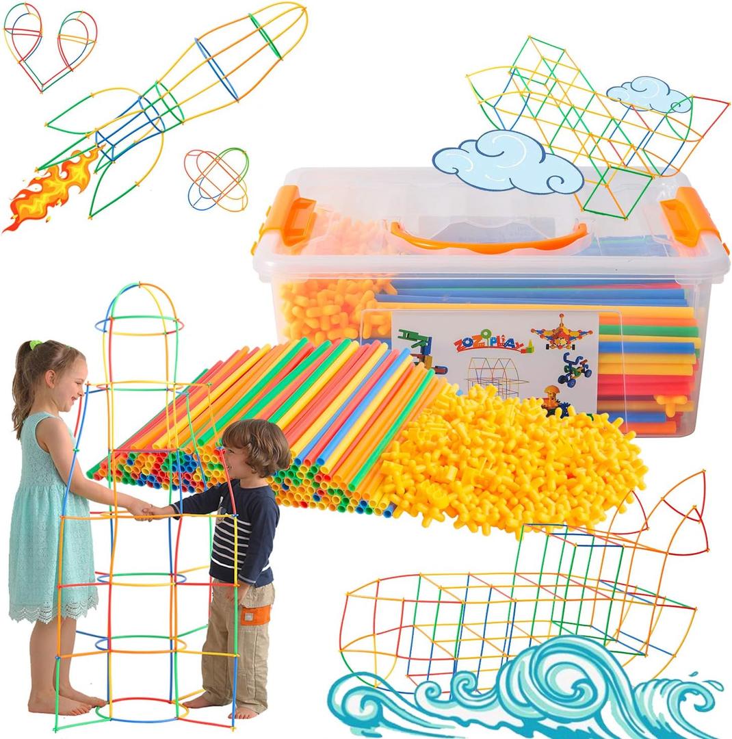ZOZOPLAY Straw Constructor STEM Building Toys 400 Piece Straws and Connectors Building Sets Colorful Motor Skills Interlocking Plastic Engineering Toys Best Educational Toys Boy & Girl