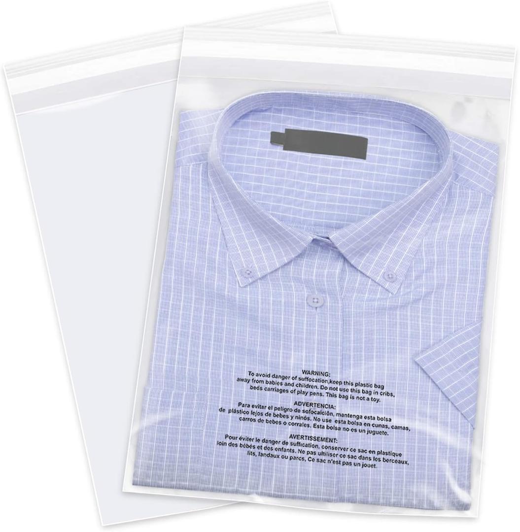 iMailer - 200 Count - 9" x 12" Clear Plastic Poly Bags with Suffocation Warning Self Seal for A4, Documents, Clothing, Shipping, Packaging - Resealable Adhesive, Not Strong