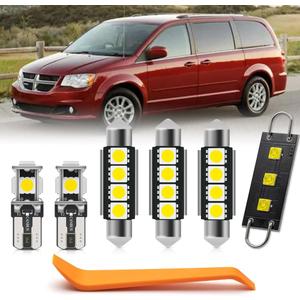 nsautolighting 11pcs Interior LED Lights Bulb Kit for Dodge Grand Caravan 2008 2009 2010 2011 2012 2013 2014 2015 2016 2017 2018 2019 Map Dome Door Trunk Lights Interior Bulbs Package + Install Tool