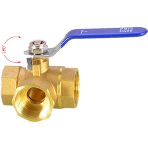 3-Way (T-Port) Ball Valve, NPT Female (1/2") Made of Forged Brass Lever Handle Ball Valve Switch for Water Pipe Natural Gas