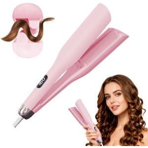 Hair Waver Hair Crimper for Women, Hair Crimper Tool Curling Iron Waver for Natural Waves and Soft Beach Hair Wave Curling Iron with 30S Fast Heating & PTC Heater 110-220V, Pink