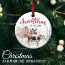 2 x Farmhouse Christmas Ceramic Ornaments - Holy Cow, Goat, Chicken Farmhouse Animals Decoration Hanging Tree - Merry Xmas On The Farm Ornament