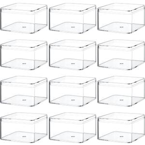 Juexica 12 Pcs Clear Acrylic Plastic Small Acrylic Box with Lid Decorative Storage Box Jewelry Display Mini Clear Container for Home Candy Pill Tiny Jewelry(Square,3.94 x 3.94 x 2.36")
