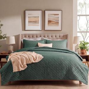 Bedsure Quilts Queen Size - Dark Green Bedspread Queen Size & Lightweight Comforter, Modern Coverlet with Clover Pattern, Ultra Soft All-Season Bedding, 90 x 96 Inches | Stitch-Free Quilting, Ultra Soft, Lightweight, Machine Washable, Pet-Friendly