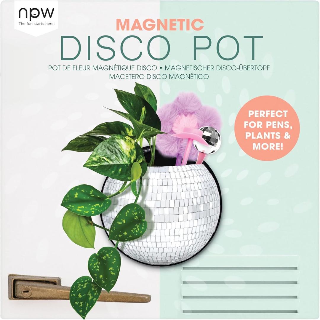 NPW Plant Life Magnetic Disco Ball Planter for Fridge, Plants Magnets for Refrigerator, Retro Indoor Garden Accessory, 5.75" Modern Indoor Planter for Flowers, Succulents, Herbs