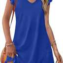 OFEEFAN Womens Summer Dresses 2025 Ruffle Sleeve V Neck Loose Swing Sundresses with Pockets Plain/Print (Large)