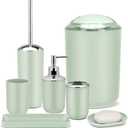 IMAVO Bathroom Accessories Set,Green Bathroom Set,7 Pieces Bathroom Accessory Set,Tray,Toilet Brush,Trash Can for Bathroom Dcor and Housewarming Gifts