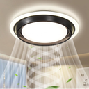 Low Profile Ceiling Fan with Light,19.29in Bladeless Ceiling Fan with Remote Control,Enclosed Flush Mount Fandelier,6 Wind Speed,Dimmable LED,Black,for Bedroom Dining Room