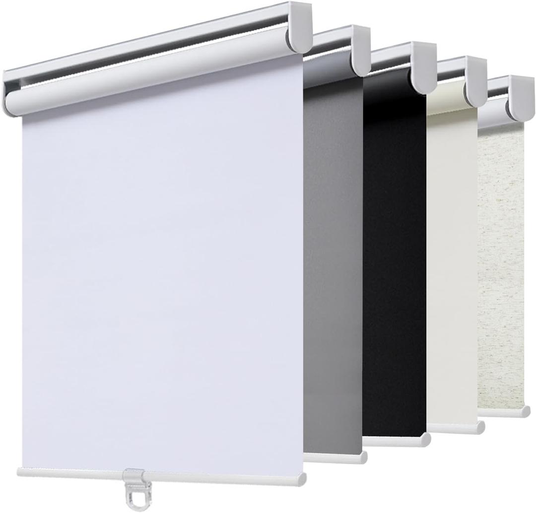 AOSKY Blackout Cordless Roller Shades for Windows, 35.5" W x 64" H, White | Black Out Window Shade with Spring System, Thermal Insulated UV-blocking Fabric, Room Darkening Pull Down Blind for Home Door