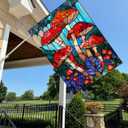 Stained Glass Mushroom Spring House Flag 28x40 Inch Double Sided, Large Burlap Garden Yard Flag for Seasonal Farmhouse Outside Outdoor Decor