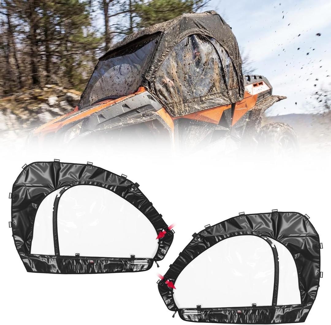 EMIMOTO Soft Upper Doors with Zippers Compatible with CFMOTO ZForce 800 EX/Trail 19-22/1000 18-19 UTV Cab Enclosure Fits Windshield and Side Mirrors Upper Doors Soft Side Doors