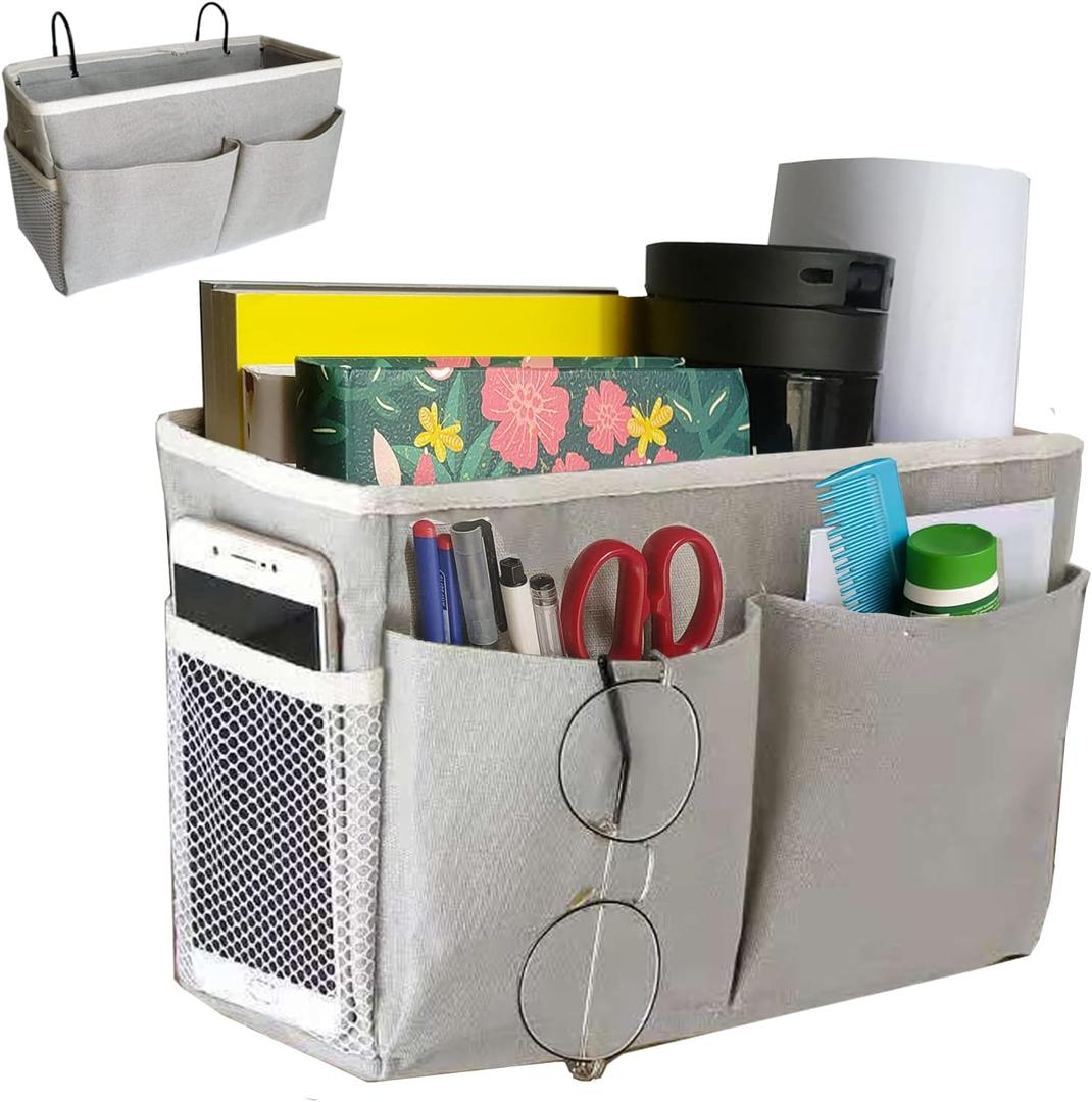 Bedside Caddy, Bedside Hanging Storage Organizer for College Dorm Bed, Bunk and Hospital Beds, Can be Placed Books, Phones,Keys, GlassesMagazine Holder (Grey, 1)