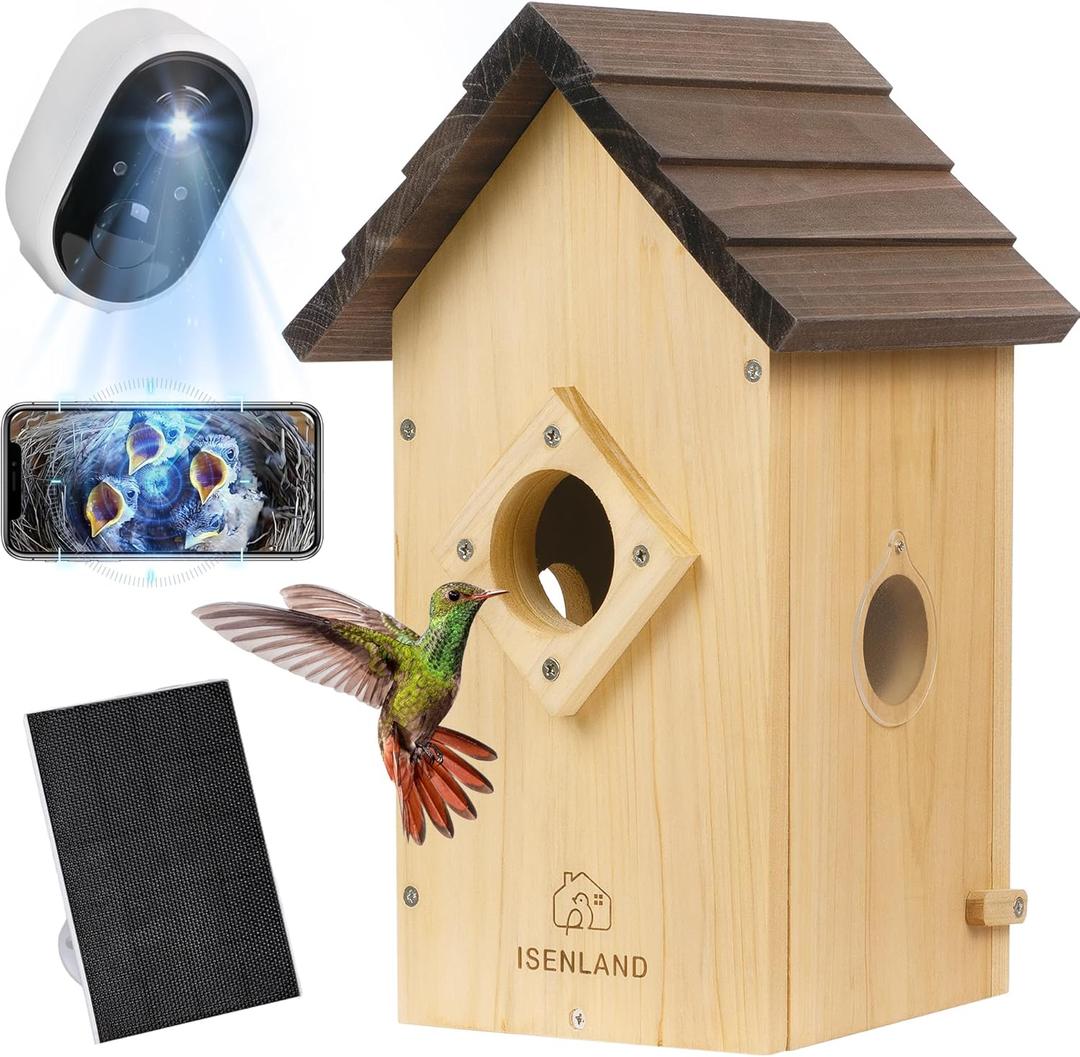 Smart Bird House with AI Identify Camera, 1080P Birdhouse for Outside with Night Vision, Birdhouse with Camera APP Control, Solar Powered Bird House, 2.4G WiFi App to Observe Bird Activities