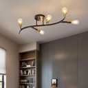 Modern Sputnik Semi Flush Mount Ceiling Light Fixture Black and Gold,5-Lights Mid Century Sputnik Chandelier for Dining Room,Kitchen,Hallway,Laundry Room,Bedroom(Bulbs Not Included)