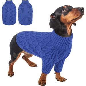 Queenmore Knitted XS Dog Sweater,Turtleneck Pulloverl Dog Sweater,Soft DogSweaters for Small Dogs Male Female, Pet Sweaters for Dogs,Thick Warm Pet Clothes for Teacup,ChihuahuaRoyal Blue,XS