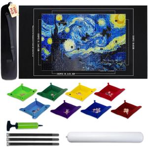 Large Puzzle Roll Up Mat with 8 Sorting Trays & Air Pump System, 46x26 Inch Portable Puzzle Storage Mat for 500 to 1500 Piece Puzzles, Includes Storage Bag