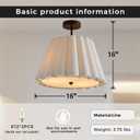 16" Flared Linen White Semi Flush Mount Ceiling Light, Pleated Ceiling Light Fixture with Neutral Fabric Shade and Black Brass Base for Kids' Room, Bedroom, Hallways, Nursery and Living Room