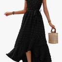 BTFBM Boho Dresses for Women 2026 Spring Fashion Cap Sleeve Swiss Dot Flowy Ruffle Beach Wedding Cocktail Maxi Dress Small