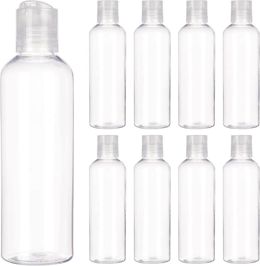 BENECREAT 8 Pack 6.7oz PET Plastic Bottles, Clear Refillable Travel Bottles with Press Disc Flip Cap for Shampoo, Conditioner, Lotion, Cream, Cosmetics & DIY Projects