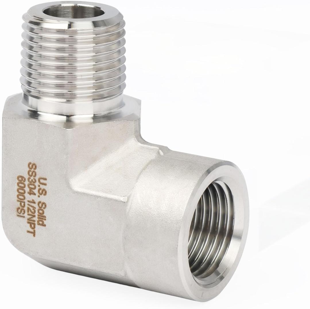 U.S. Solid 304 Stainless Steel High Pressure 6000 Psi 90 Degree Barstock Street Elbow (Male*Female)