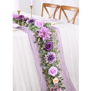 Waipfaru Flower Garland, 6.07Ft Eucalyptus Garland with Flowers, Silk Rose Floral Vines for Wedding Reception Table Mantle Decor (Purple)