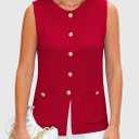 PRETTYGARDEN Women's 2026 Spring Sweater Vest Sleeveless Button Down Knit Cardigan Tank Tops Summer Business Casual Outfits (Red, L)