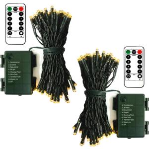 echosari 2 Pack Battery Operated Christmas Lights 16ft Green Wire 50 LED Fairy String Light with Remote, Timer, Dimmable for Xmas Tree Wedding Party Decor (Warm White)