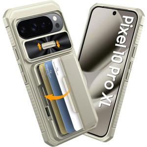 for Google Pixel 10 Pro XL Case with Card Holder & RFID Blocking & Sliding Camera Cover & Kickstand Non-Slip Full-Body Shockproof Wallet Phone Case for Pixel 10 Pro XL (Titanium Gold)