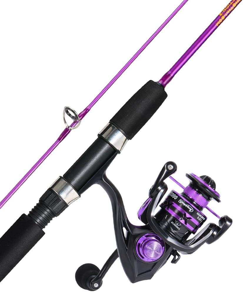 Sougayilang Spinning Reel and 2-Piece Fishing Rod Combo, Durable Graphite & Fiberglass Rod, Split-Grip Cork Handle, Right/Left Handle Position, 6'00''-2000