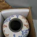 Vintage Blue and White Brown Round Vase, Chinoiserie Porcelain Blue Floral Vase, Mid Century Modern Pottery Flower Vases for Bouquet and Home Rustic Farmhouse Dining Table Decor