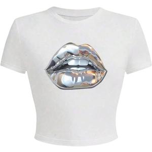 Women's Y2K Graphic Tees Crew Neck Short Sleeve Animal Print Crop Tops Vintage T Shirt (Medium, White)