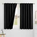 BGment Halloween Black 100% Blackout 48 Inch Curtains for Small Window, Rod Pocket and Back Tab Double Layer Black Out Thermal Insulated Room Darkening Curtain for Kitchen, 2 Panels, Each 42 x 48 Inch (42"W x 48"L (Pack of 2))